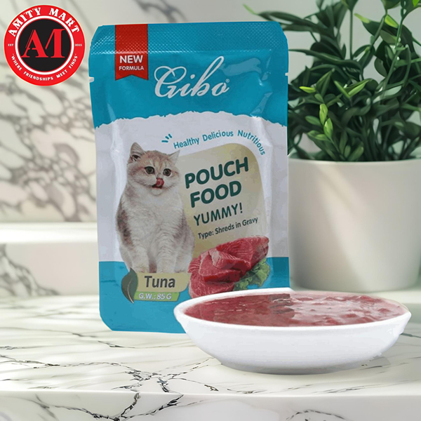021. Gibo Cat Pouch Food Tuna Flavor Shreds in gravy 85gm