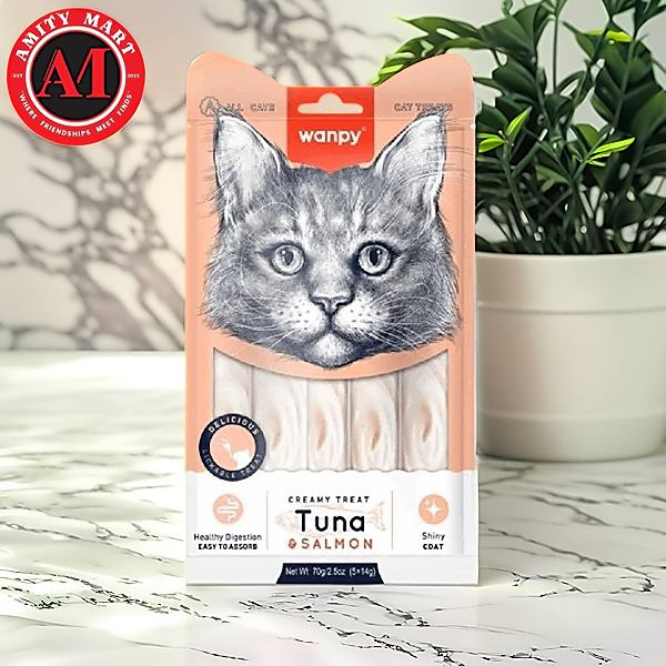 30. Wanpy Creamy Cat Treat Tuna & Salmon (5×14gm) 70gm Wanpy Creamy Cat Treat Tuna & Salmon (5×14gm) 70gm - Image 1