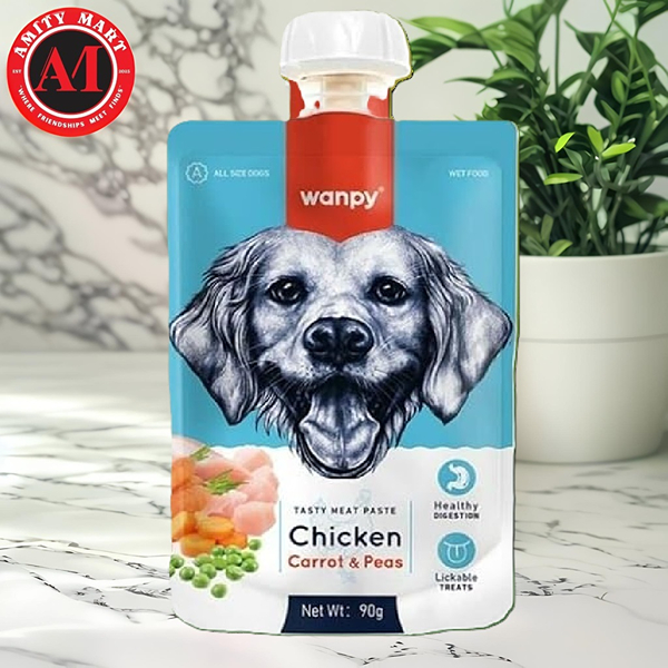 32. Wanpy Tasty Meat Paste Pouch for Dog Chicken Carrot Peas 90gm