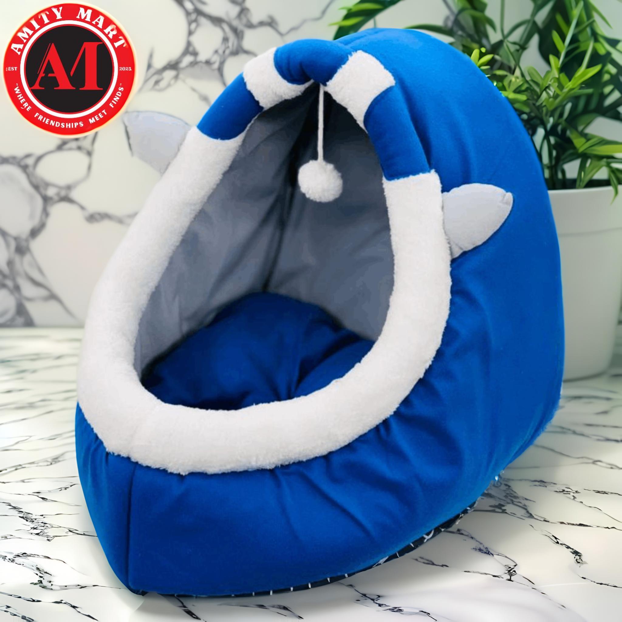 CreatorKit-AI (10) Cartoon Cat House for Pet Cat & Puppy (Blue) - Image 1