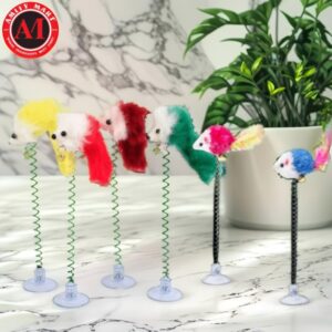 Suction Cup Mount Spring Plush Mouse Cat Playing Interactive Toy
