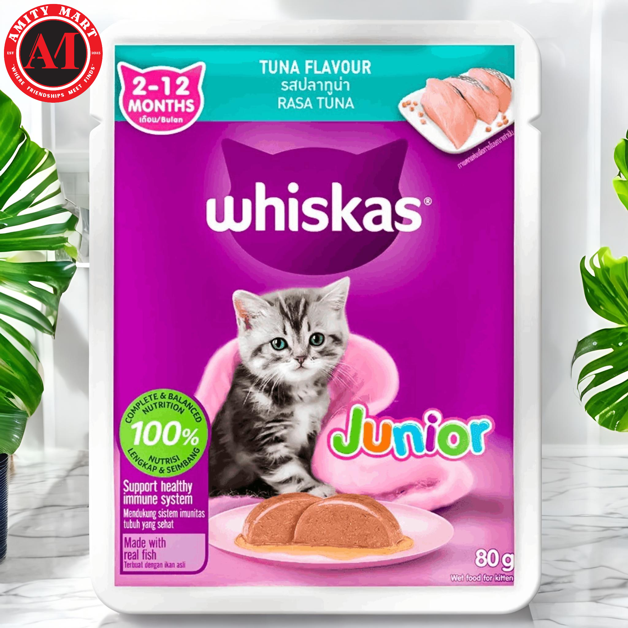 New (2) Whiskas Kitten (2-12months) Tuna in Jelly 80g Pouch - Image 1