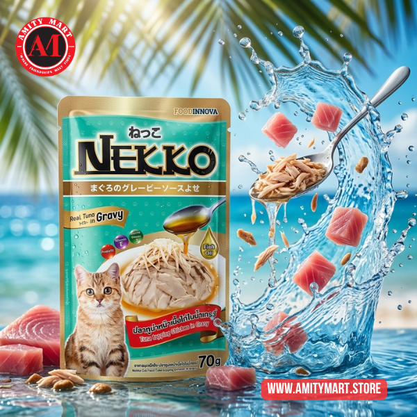 WWW.AMITYMART.STORE (6) Nekko Adult Cat Pouch Tuna Topping Chicken in Gravy 70g - Image 1